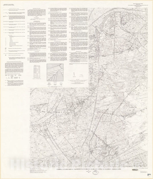 Map : Bedrock geologic maps of the Boston North, Boston South, and Newton quadrangles, Massachusetts, 1980 Cartography Wall Art :
