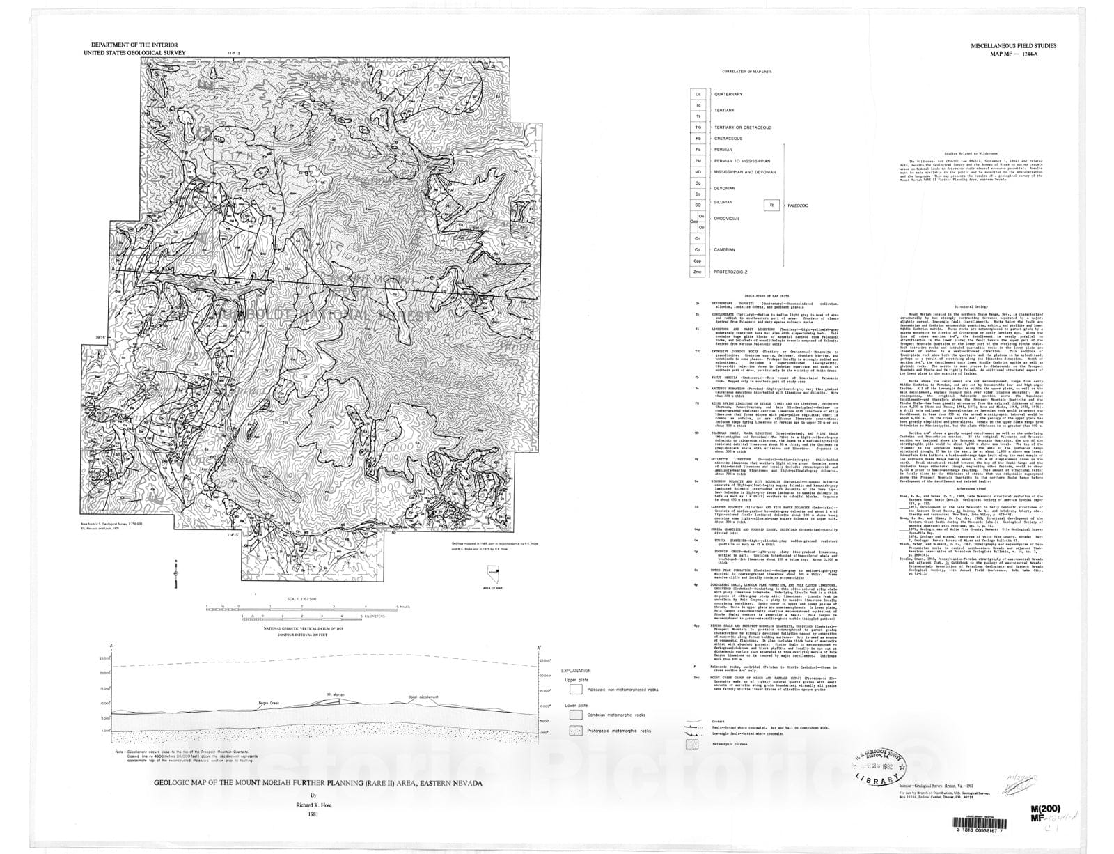 Map : Geologic map of the Mount Moriah Further Panning (RARE II) Area, eastern Nevada, 1981 Cartography Wall Art :