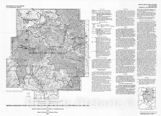 Map : Mineral resource potential map of the Mount Moriah Roadless Area, White Pine County, Nevada, 1984 Cartography Wall Art :