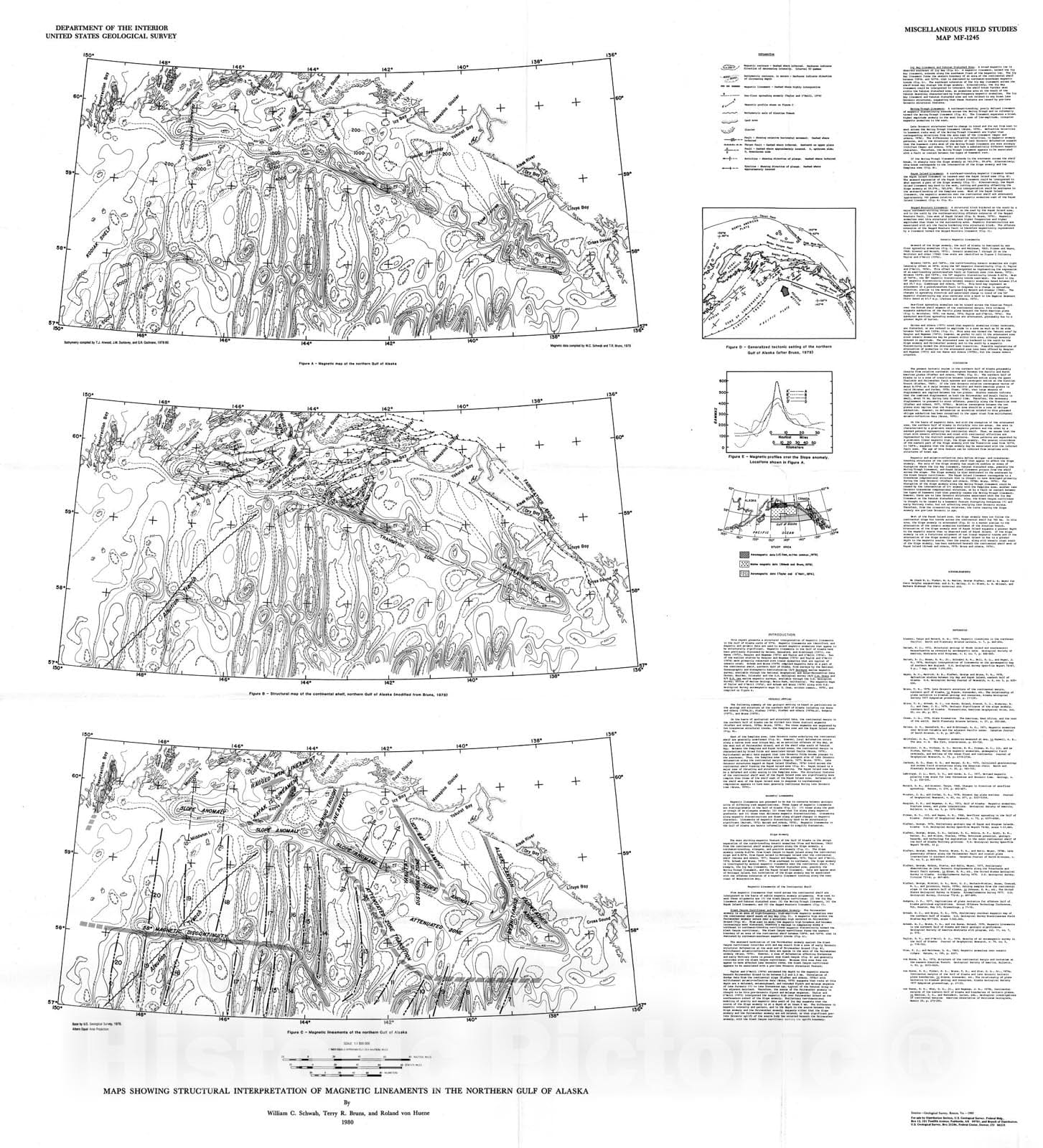 Map : Maps showing structural interpretation of magnetic lineaments in the northern Gulf of Alaska, 1980 Cartography Wall Art :