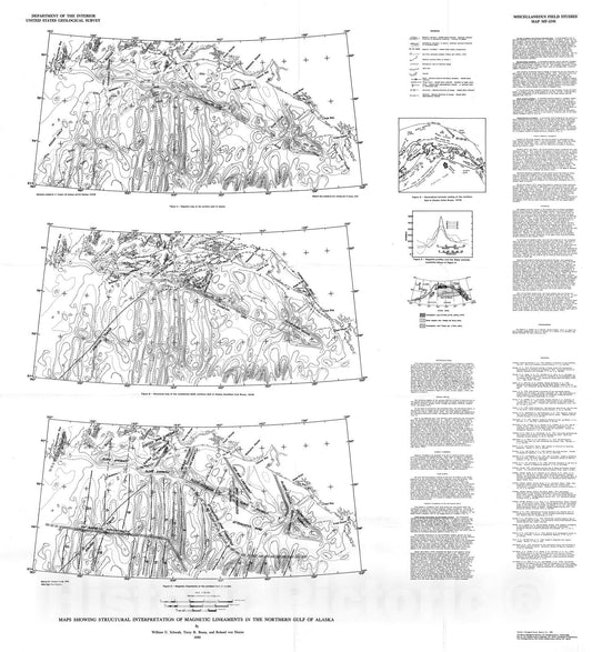 Map : Maps showing structural interpretation of magnetic lineaments in the northern Gulf of Alaska, 1980 Cartography Wall Art :