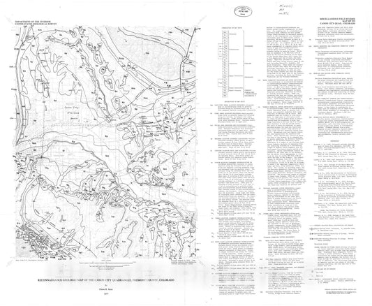 Map : Reconnaissance geologic map of the Canon City quadrangle, Fremont County, Colorado, 1977 Cartography Wall Art :