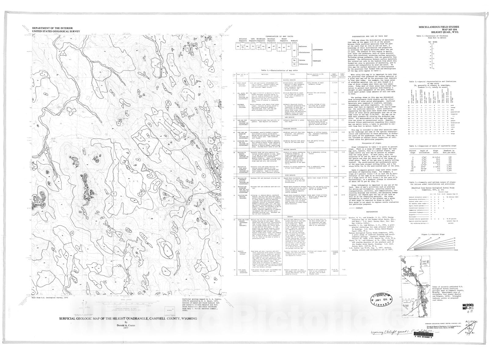Map : Surficial geologic map of the Hilight quadrangle, Campbell County, Wyoming, 1977 Cartography Wall Art :