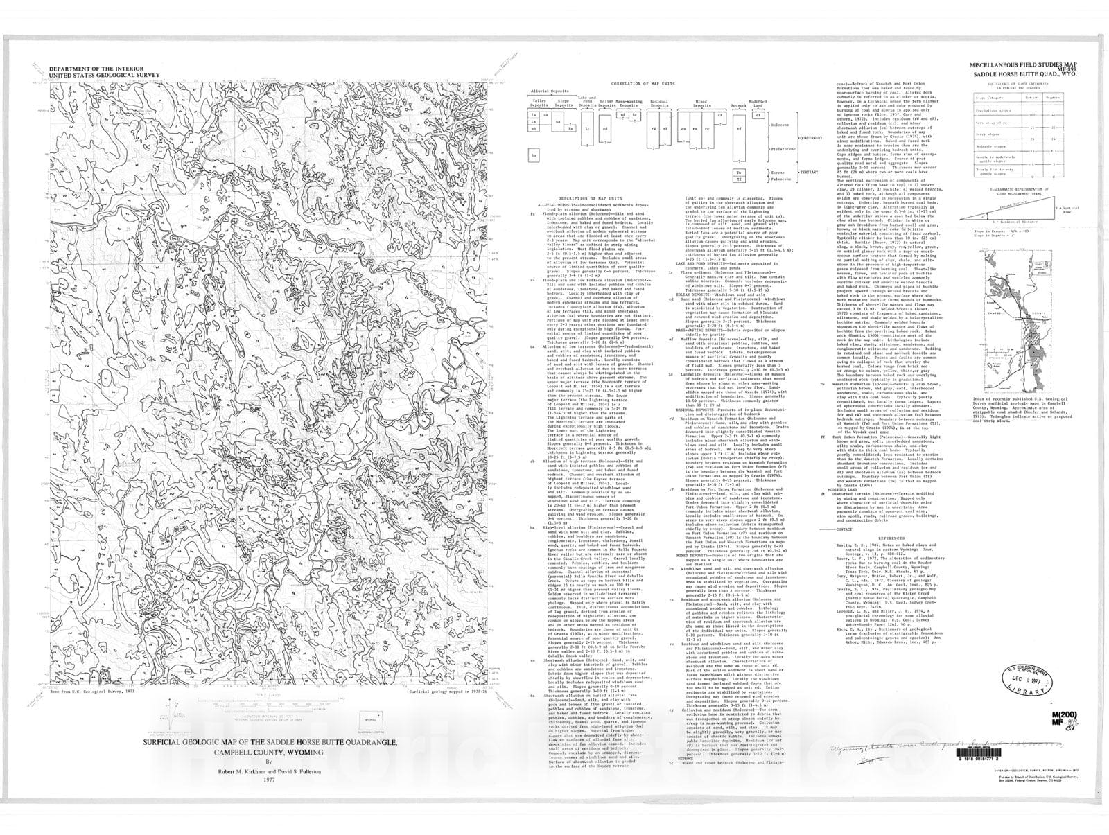 Map : Surficial geologic map of the Saddle Horse Butte quadrangle, Campbell County, Wyoming, 1977 Cartography Wall Art :