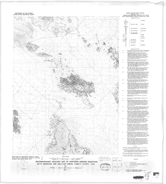 Map : Reconnaissance geologic map of the northern Simpson Mountains, Davis Mountain, and adjacent areas, Tooele County, Utah, 1977 Cartography Wall Art :