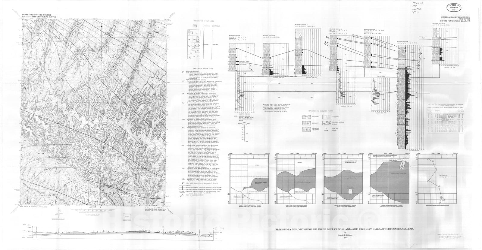 Map : Geologic map of the Figure Four Spring quadrangle, Rio Blanco and Garfield Counties, Colorado, 1977 Cartography Wall Art :
