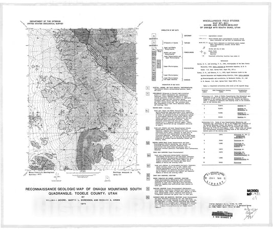 Map : Reconnaissance geologic map of the Onaqui Mountains South quadrangle, Tooele County, Utah, 1978 Cartography Wall Art :