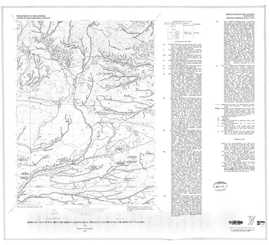 Map : Geologic map of the Brenton Springs quadrangle, Fremont and Sweetwater Counties, Wyoming, 1977 Cartography Wall Art :