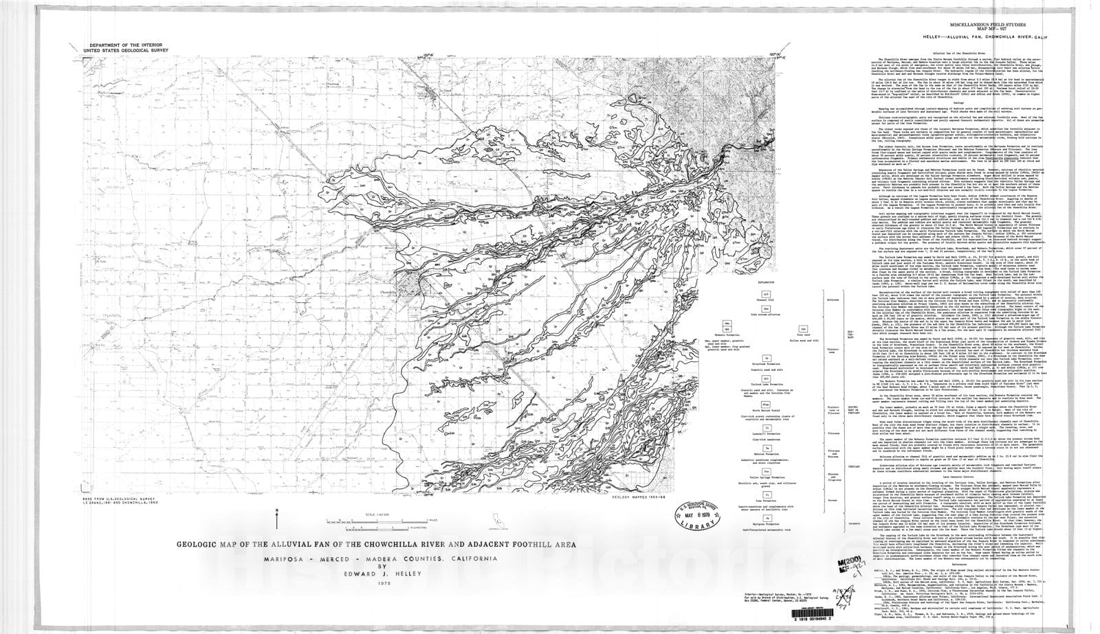 Map : Geologic map of the alluvial fan of the Chowchilla River and adjacent foothill area, Mariposa, Merced, Madera Counties, California, 1978 Cartography Wall Art :