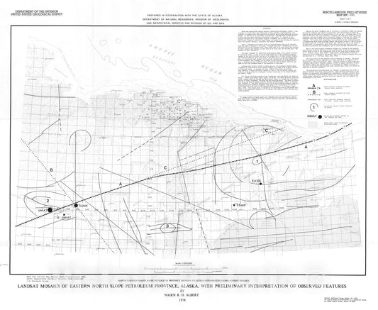 Map : Landsat mosaics of eastern North Slope Petroleum Province, Alaska, with preliminary interpretation of observed features, 1978 Cartography Wall Art :