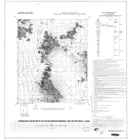 Map : Reconnaissance geologic map of the Silver Reef Mountains quadrangle, Pinal and Pima Counties, Arizona, 1978 Cartography Wall Art :