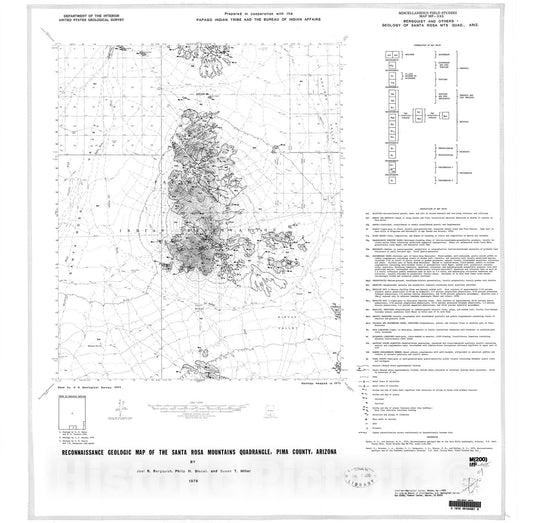 Map : Reconnaissance geologic map of the Santa Rosa Mountains quadrangle, Pima County, Arizona, 1978 Cartography Wall Art :