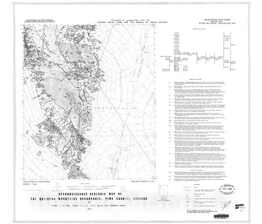 Map : Reconnaissance geologic map of the Quijotoa Mountains quadrangle, Pima County, Arizona, 1978 Cartography Wall Art :