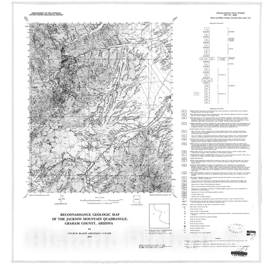 Map : Reconnaissance geologic map of the Jackson Mountain quadrangle, Graham County, Arizona, 1978 Cartography Wall Art :