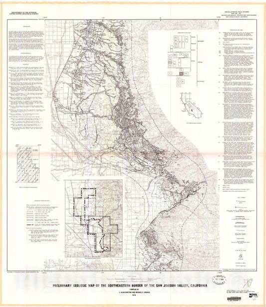 Map : Preliminary geologic map of the southeastern border of the San Joaquin Valley, California, 1978 Cartography Wall Art :
