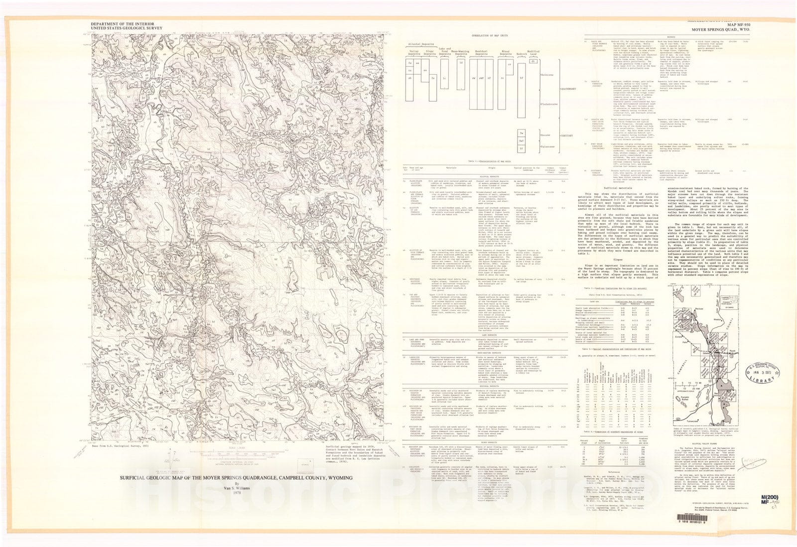 Map : Surficial geologic map of the Moyer Springs quadrangle, Campbell County, Wyoming, 1978 Cartography Wall Art :