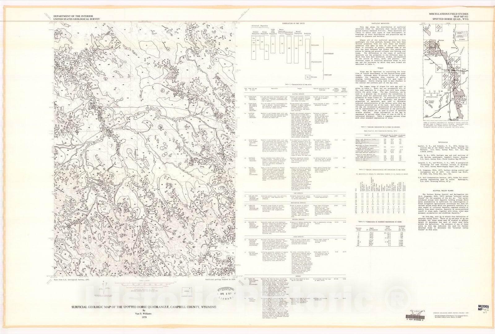 Map : Surficial geologic map of the Spotted Horse quadrangle, Campbell County, Wyoming, 1978 Cartography Wall Art :