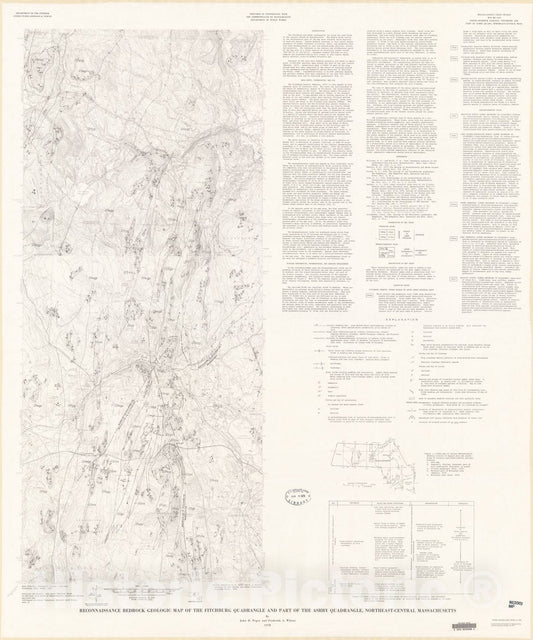 Map : Reconnaissance bedrock geologic map of the Fitchburg quadrangle and part of the Ashby quadrangle, northeast-central Massachusetts, 1978 Cartography Wall Art :