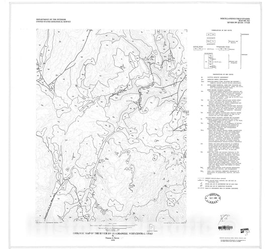 Map : Geologic map of the Sevier SW quadrangle, west-central Utah, 1978 Cartography Wall Art :