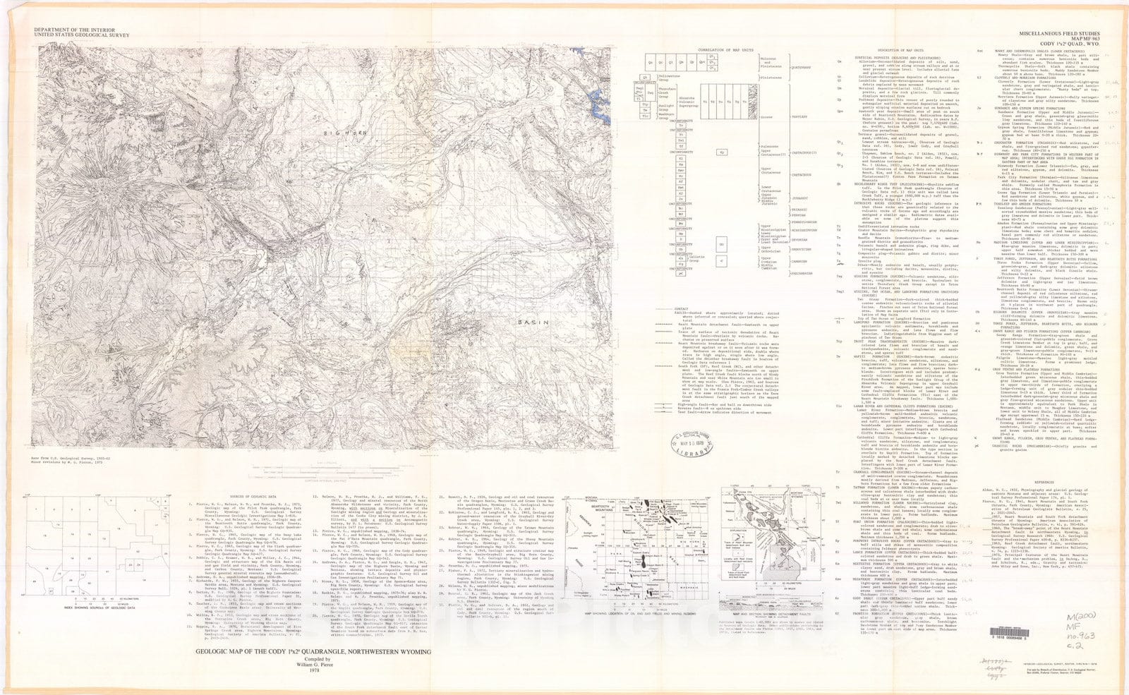 Map : Geologic map of the Cody one degree x two degrees quadrangle, northwestern Wyoming, one978 Cartography Wall Art :