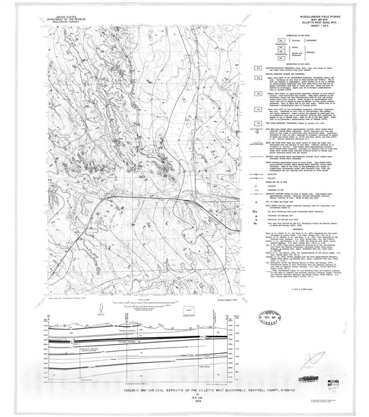 Map : Geologic map and coal deposits of the Gillette West quadrangle, Campbell County, Wyoming, 1978 Cartography Wall Art :