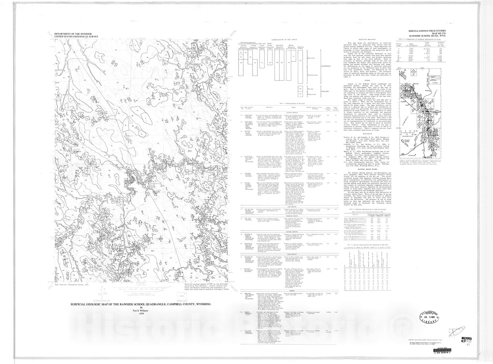 Map : Surficial geologic map of the Rawhide School quadrangle, Campbell County, Wyoming, 1978 Cartography Wall Art :