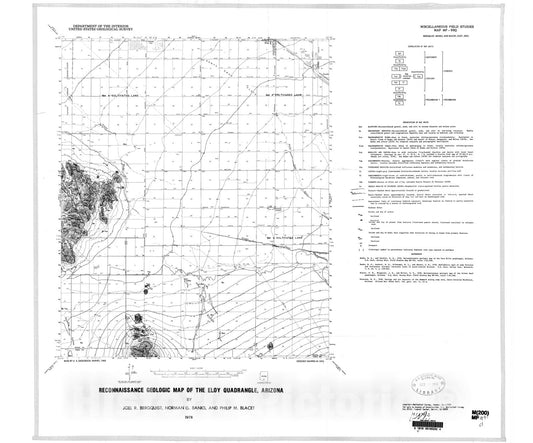 Map : Reconnaissance geologic map of the Eloy quadrangle, Arizona, 1978 Cartography Wall Art :