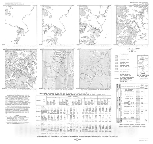 Map : Maps showing coal resources of the Crumpler quadrangle, Mercer, McDowell, and Wyoming Counties, West Virginia, 1980 Cartography Wall Art :