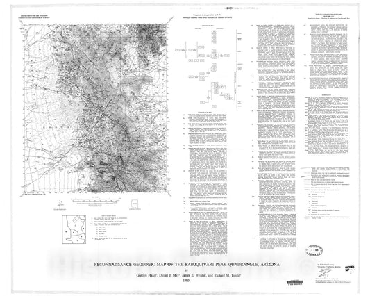 Map : Reconnaissance geologic map of the Baboquivari Peak quadrangle, Arizona, 1980 Cartography Wall Art :