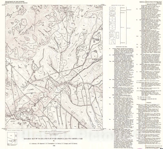Map : Geologic map of the Delano Peak SW quadrangle, Beaver County, Utah, 1980 Cartography Wall Art :