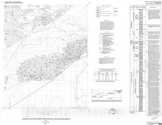 Map : Geologic map of the Whitewater quadrangle, southeastern Missouri, 1981 Cartography Wall Art :