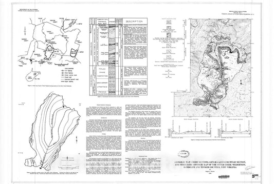 Map : Geologic map, cross sections, generalized columnar section, and structure contour map of the Otter Creek Wilderness, Randolph, 1981 Cartography Wall Art :