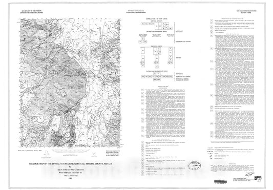 Map : Geologic map of the Powell Mountain quadrangle, Mineral County, Nevada, 1981 Cartography Wall Art :