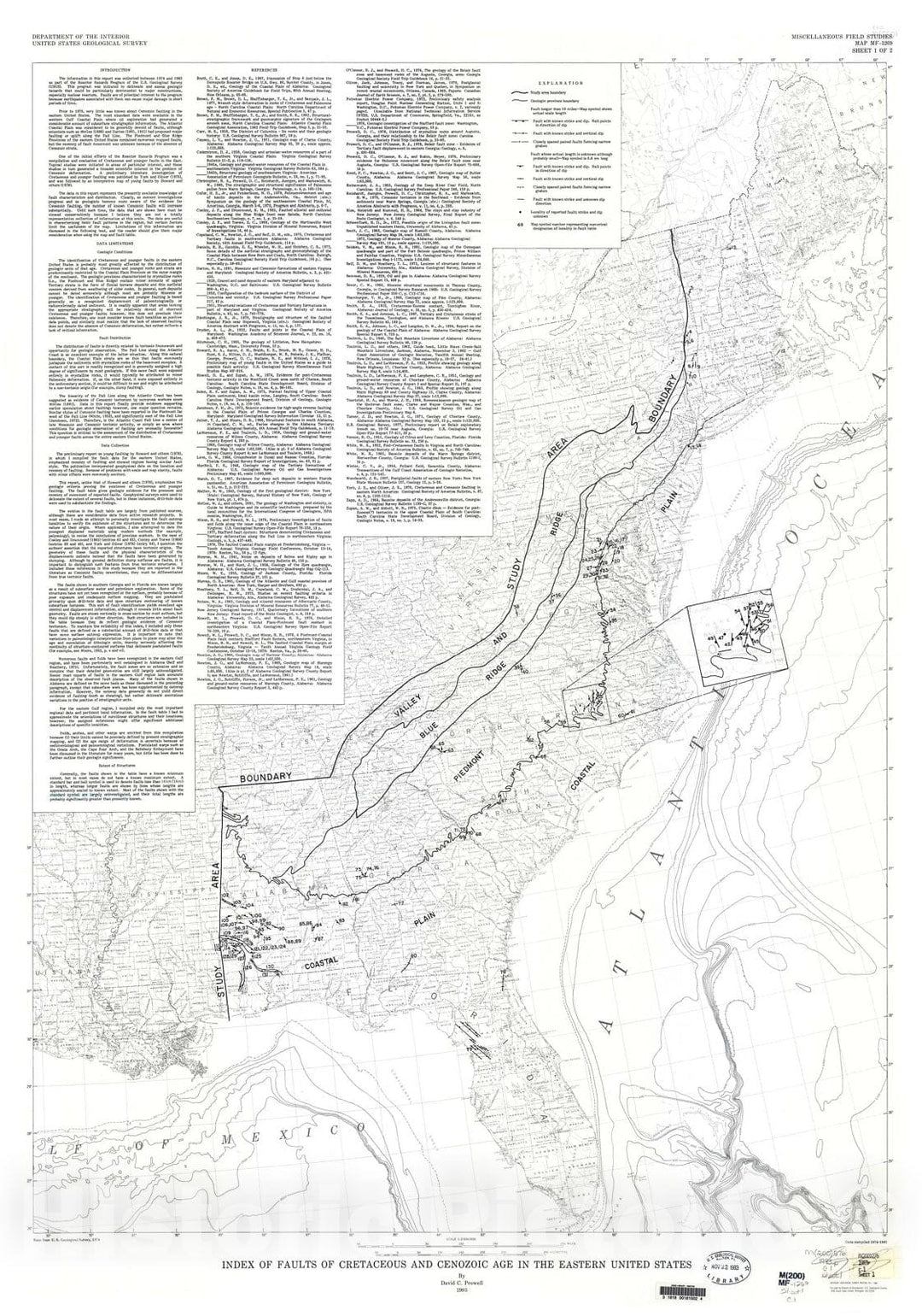 Map : Index of faults of Cretaceous and Cenozoic age in the eastern United States, 1983 Cartography Wall Art :