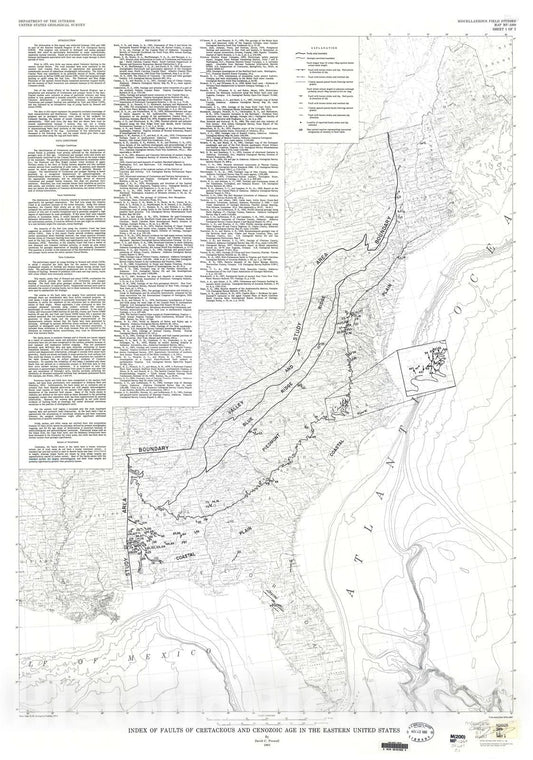 Map : Index of faults of Cretaceous and Cenozoic age in the eastern United States, 1983 Cartography Wall Art :