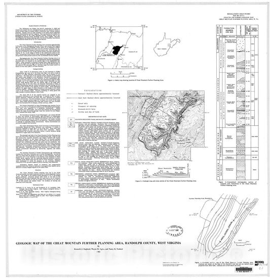 Map : Geologic map of the Cheat Mountain Further Planning Area, Randolph County, West Virginia, 1981 Cartography Wall Art :