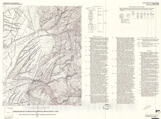 Map : Geologic map of the Beaver SE quadrangle, Beaver County, Utah, 1981 Cartography Wall Art :