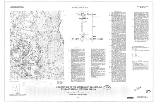 Map : Geologic map of the Mount Grant quadrangle, Lyon and Mineral Counties, Nevada, 1981 Cartography Wall Art :