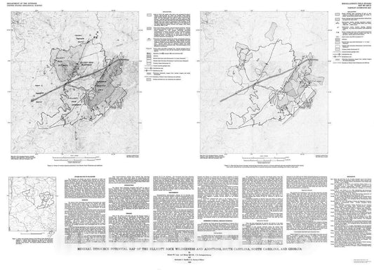 Map : Mineral resource potential map of the Ellicott Rock Wilderness and additions, South Carolina, North Carolina, and Georgia, 1983 Cartography Wall Art :