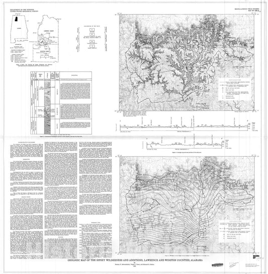 Map : Geologic map of the Sipsey Wilderness and additions, Lawrence and Winston Counties, Alabama, 1981 Cartography Wall Art :