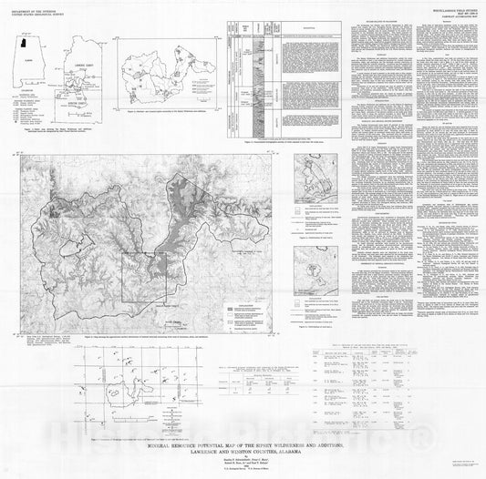 Map : Mineral resource potential map of the Sipsey Wilderness and additions, Lawrence and Winston Counties, Alabama, 1982 Cartography Wall Art :