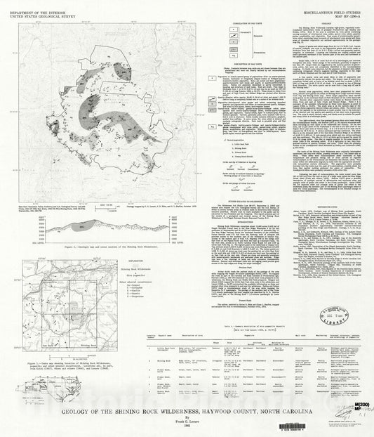 Map : Geology of the Shining Rock Wilderness, Haywood County, North Carolina, 1981 Cartography Wall Art :
