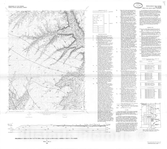 Map : Preliminary geologic map of the Circle Dot Gulch quadrangle, Garfield County, Colorado, 1982 Cartography Wall Art :