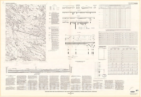 Map : Geologic map and coal resources of the Leslie Creek quadrangle, Powder River County, Montana, 1981 Cartography Wall Art :