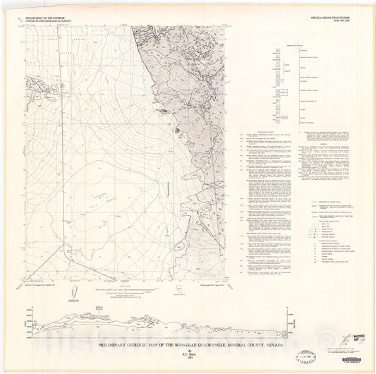 Map : Preliminary geologic map of the Sodaville quadrangle, Mineral County, Nevada, 1981 Cartography Wall Art :