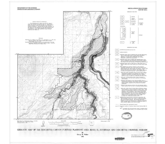 Map : Geologic map of the Deschutes Canyon Further Planning Area (RARE II), Jefferson and Deschutes Counties, Oregon, 1981 Cartography Wall Art :