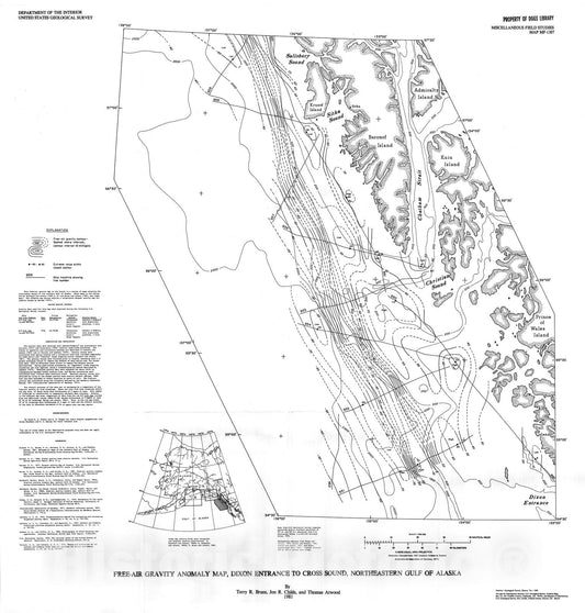 Map : Free-air gravity anomaly map, Dixon Entrance to Cross Sound, northeastern Gulf of Alaska, 1981 Cartography Wall Art :