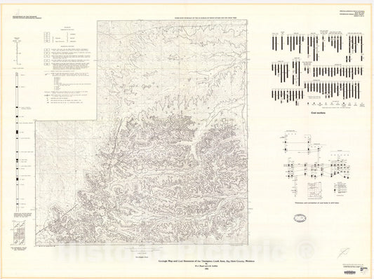 Map : Geologic map and coal resources of the Thompson Creek area, Big Horn County, Montana, 1981 Cartography Wall Art :