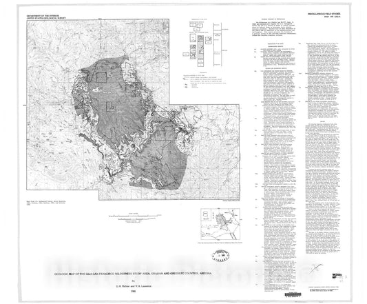 Map : Geologic map of the Gila-San Francisco Wilderness Study Area, Graham and Greenlee Counties, Arizona, 1981 Cartography Wall Art :