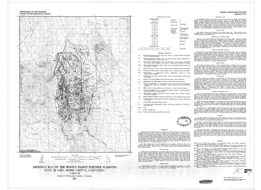 Map : Geologic map of the Benton Range Further Planning (RARE II) Area, Mono County, California, 1981 Cartography Wall Art :